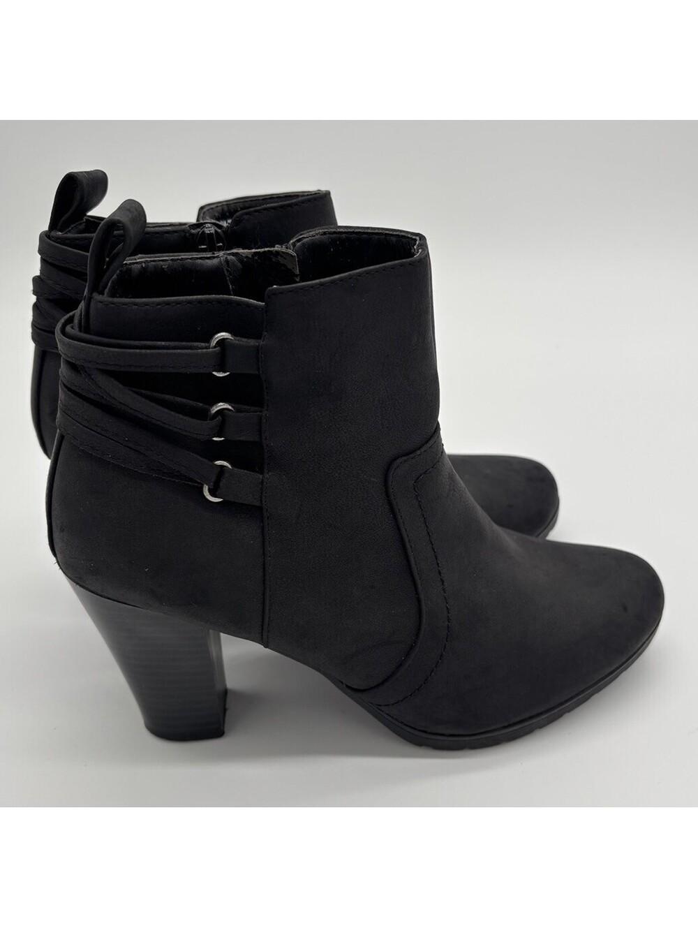 Womens Faux Leather Black Heeled Booties Fall Winter Shoes Size 8